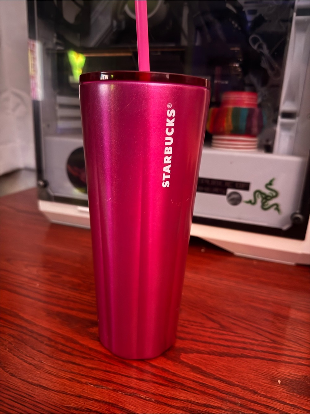 Starbucks Metallic Hot Pink Stainless Tumbler with Straw